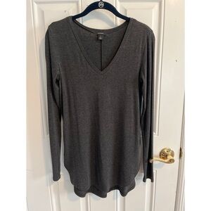 Halogen Charcoal V-Neck Long Sleeve Top